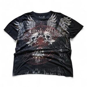 Black Xzavier brand Graphic Skull Wings Tee - Men XXL